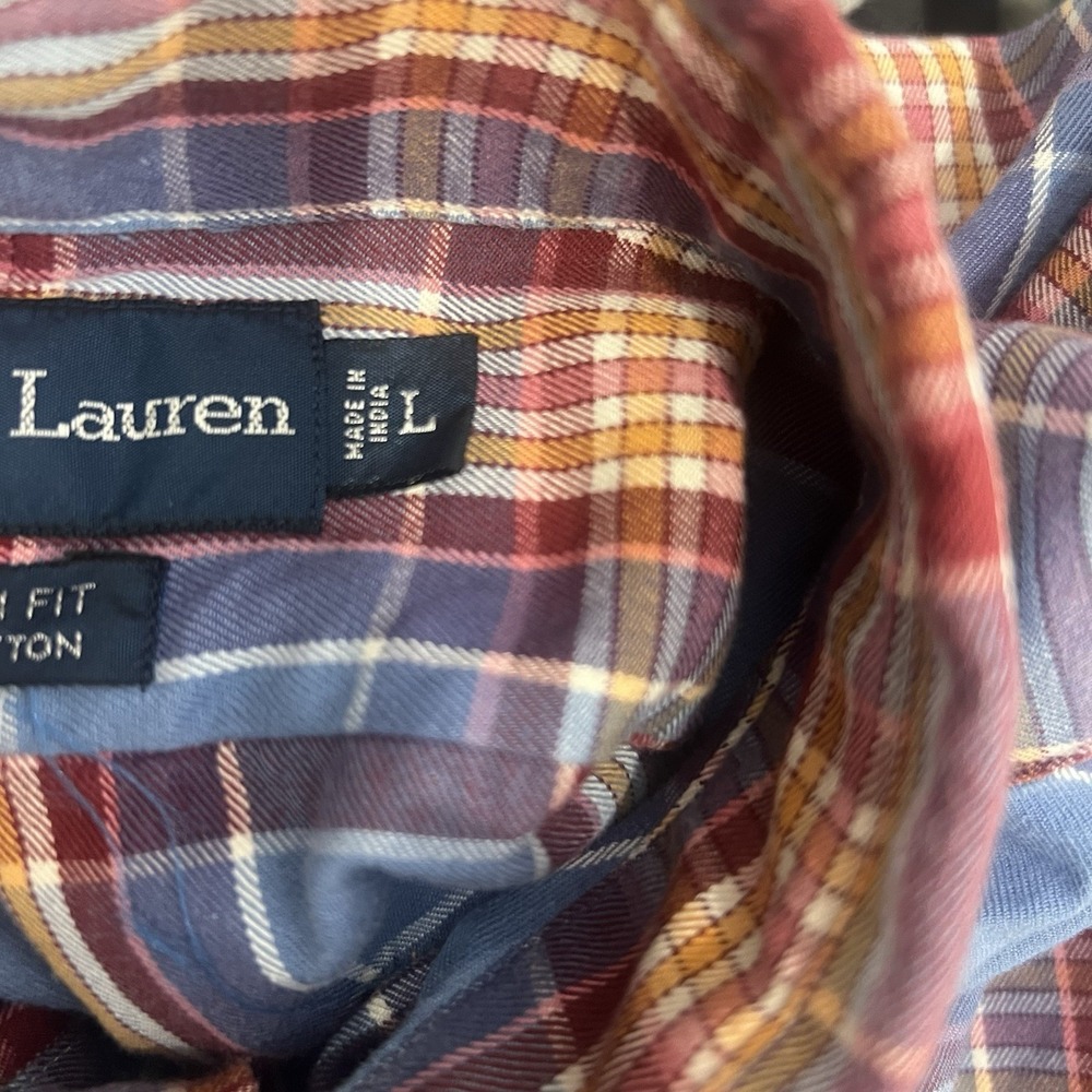 Polo Ralph Lauren Flannel Shirt Mens L Blue Plaid Custom Fit Performance Pony - Picture 5 of 8